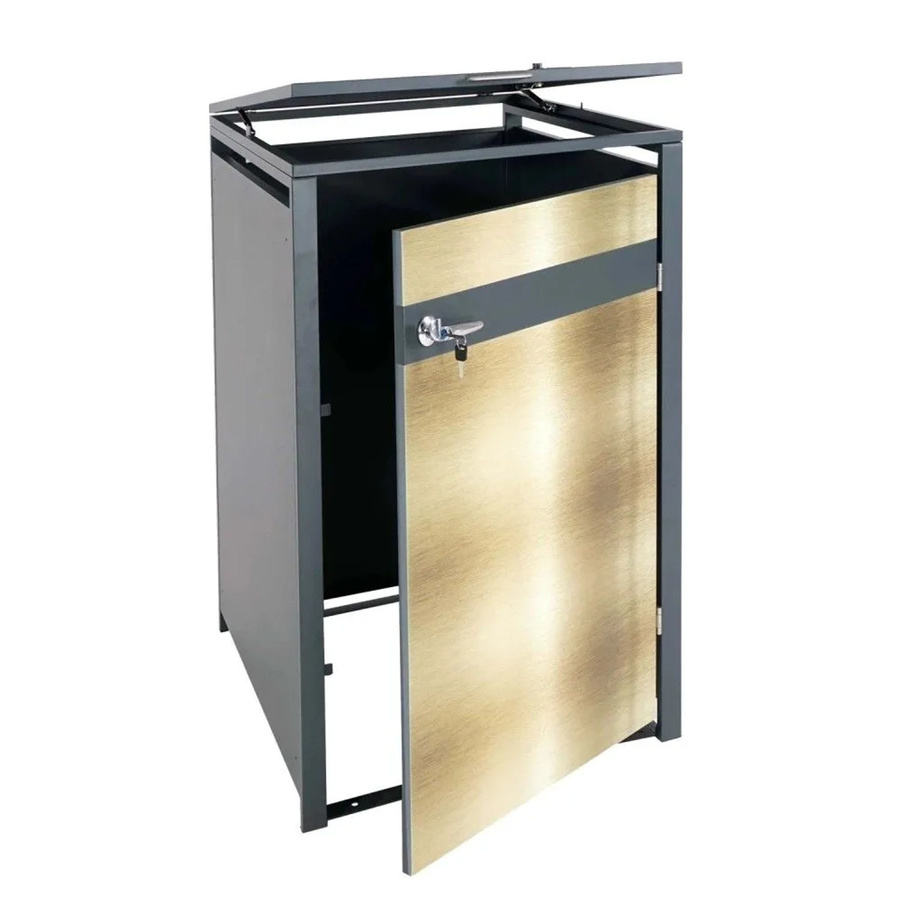 Mülltonnenverkleidung MCW-J82 Mülltonnenbox aus Metall in Anthrazit und Gold, H x B x T: 80 x 117 x 68 cm - Bild 2