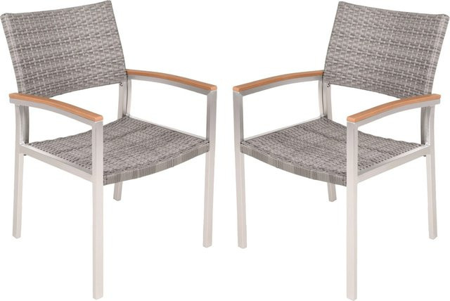 Garden Pleasure Stapelstuhl LIVORNO Aluminium mit Armlehnen Hellgrau 2er Set - Bild 1