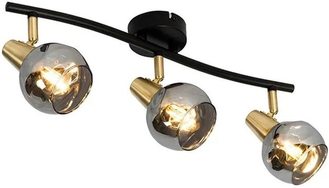 QAZQA Deckenleuchte Vidro in Gold mit Rauchglas, 3-flammig, Art-Deco-Stil, Durchmesser: 45 cm - Bild 1