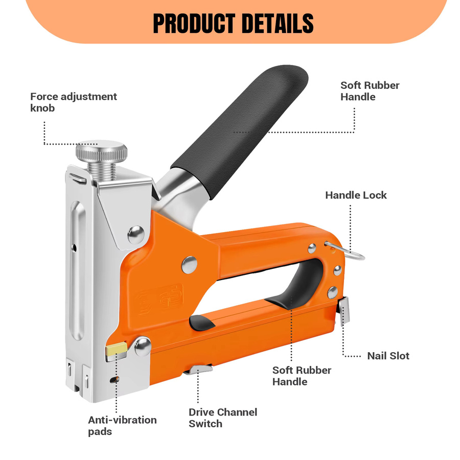 3-in-1 Polster-Tacker Set mit Heftklammernentferner in Orange für Heimwerker und Tischler - Bild 3