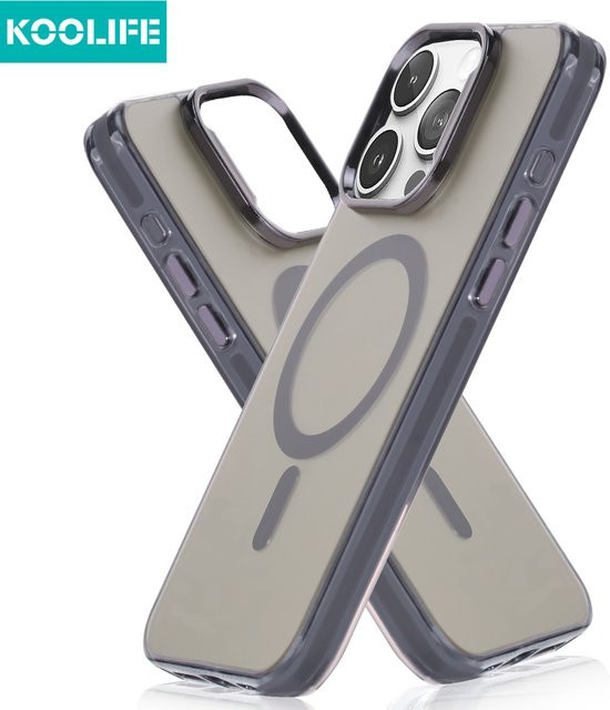 Koolife Solid Color IMD Titanium MagSafe Hülle für iPhone 12, 13, 14, 15, 16 in Schwarz oder Grau mit matter Rückseite und galvanisiertem Linsenring - Bild 1