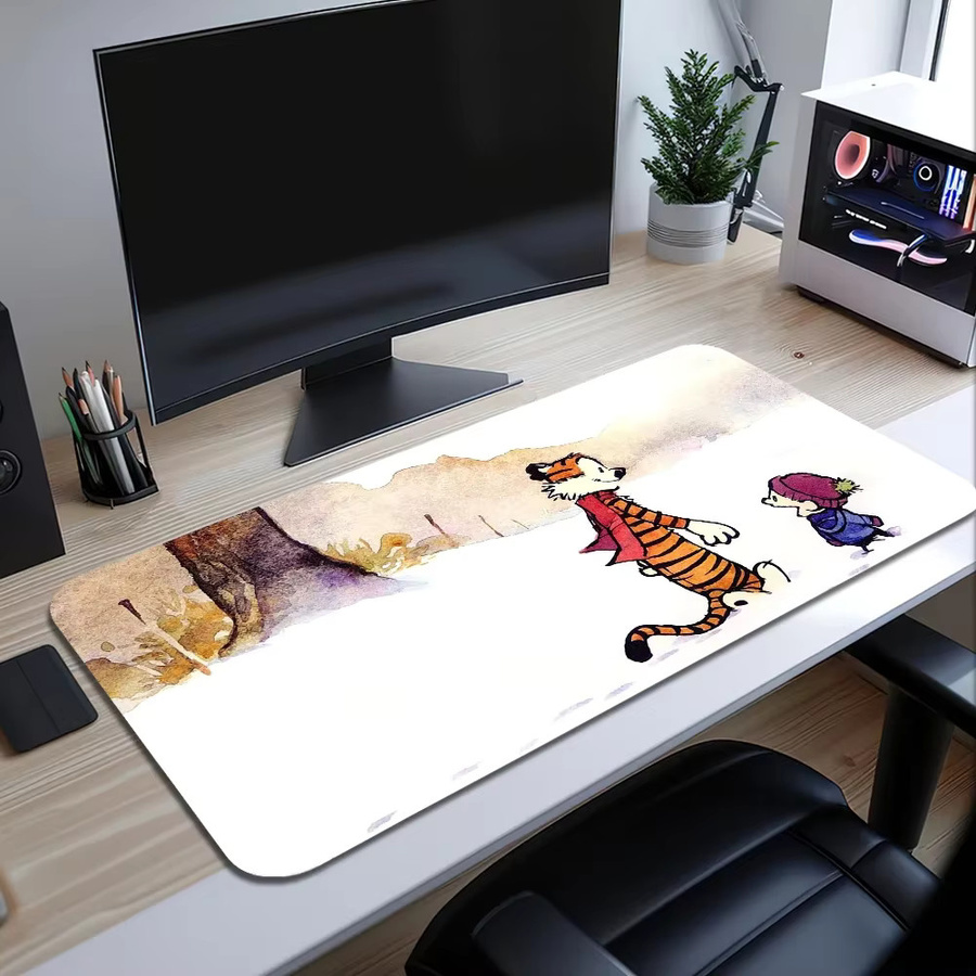 Calvin und Hobbes Cute For PC Gaming-Mauspad mit genähten Kanten und rutschfester Gummibasis, Multicolor - Bild 2