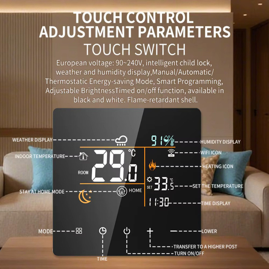 MINCO HEAT Smart WiFi Thermostat mit Tuya App Steuerung und LCD Display in Schwarz für elektrische Fußbodenheizung, Wasserfußbodenheizung und Gasboiler - Bild 3