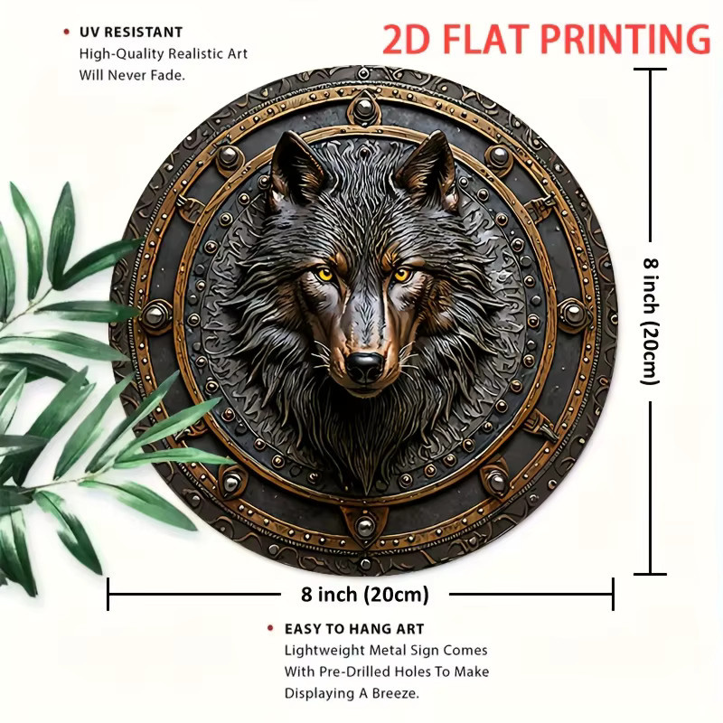 Potdemiel Wolfskopf-Emblem aus Metall, rundes Wanddekor in Rustik-Optik, Durchmesser: 20,3 cm - Bild 3