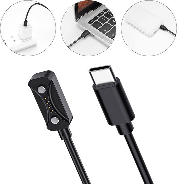 ALLOET USB-C Ladekabel Schwarz, 1m Tragbarer Stromadapter für Polar Vantage M3, Polar Vantage V3, Polar Pacer und Polar Pacer Pro - Bild 1