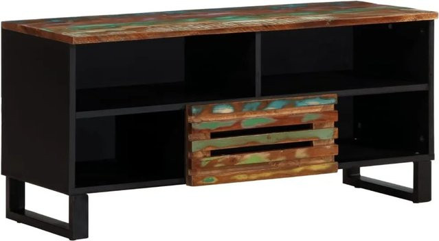 vidaXL TV-Schrank aus Massivholz Akazie und Stahl im Industrie-Stil, Mehrfarbig, B/T/H: 100 x 34 x 46 cm - Bild 1