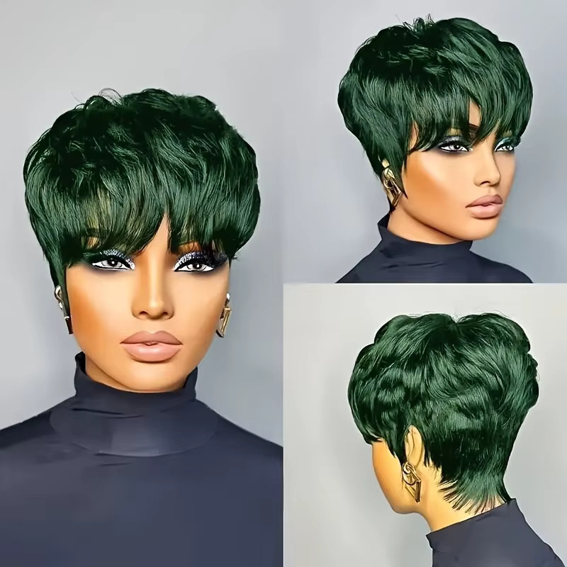 OYM HAIR Pixie-Perücke, 100 % Echthaar, Grün, Damen - Bild 2