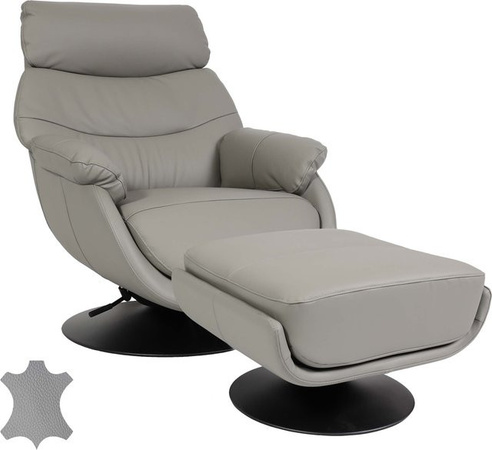 MCW Relaxsessel K99 mit Hocker in Grau, drehbarer Fernsehsessel mit Wippfunktion aus Kunstleder und Metallgestell
