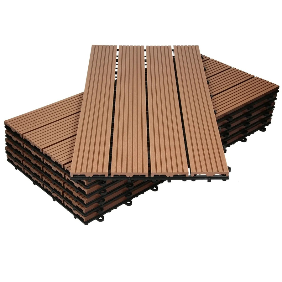 ECD Germany WPC Terrassenfliesen im 12er Set, Hellbraun in Holzoptik, B/T: 60 x 30 cm - Bild 3