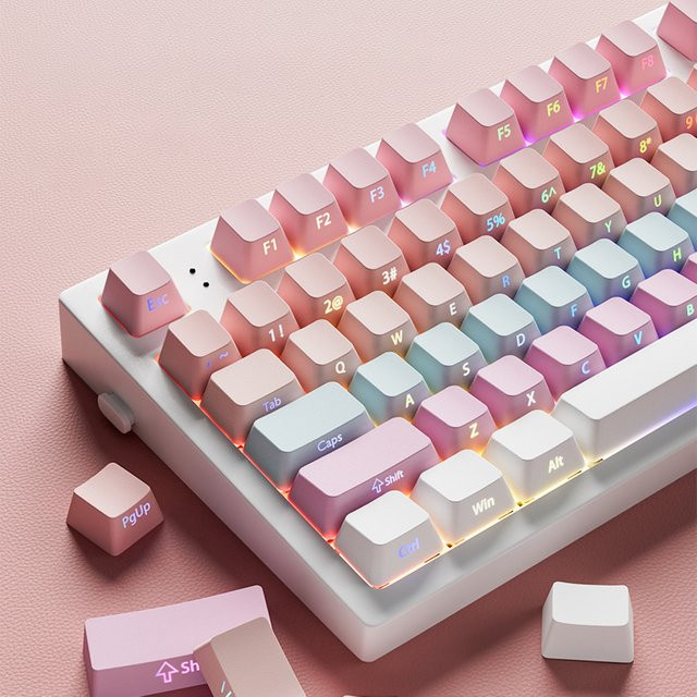 FSWHBY Babysbreath Keycaps mit Side Print Shine Through Effekt, Cherry Profile, Double Shot PBT, 130 Tasten für Cherry MX Switches, Multicolor - Bild 1