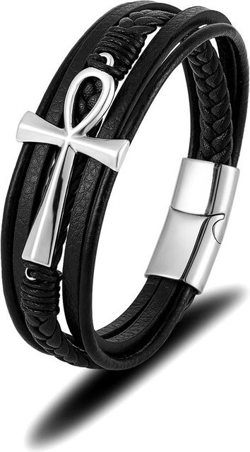 Lederarmband Herren, Edelstahl, Silber, 21cm - Bild 1