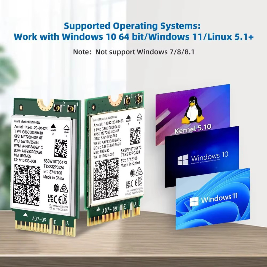 Fenvi WiFi 6E AX210NGW Drahtloser Adapter mit Bluetooth 5.3 für Desktop und Laptop, unterstützt 2,4G/5G/6GHz und 5374Mbps, kompatibel mit Windows 10/11 - Bild 5