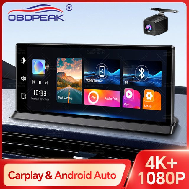 OBDPEAK K2 Pro 11.3 Zoll Auto Dash Cam mit 4K UHD Videoaufnahme, Wireless CarPlay und Android Auto, Dual Lens Video Recorder mit GPS Navigation, Schwarz - Bild 1