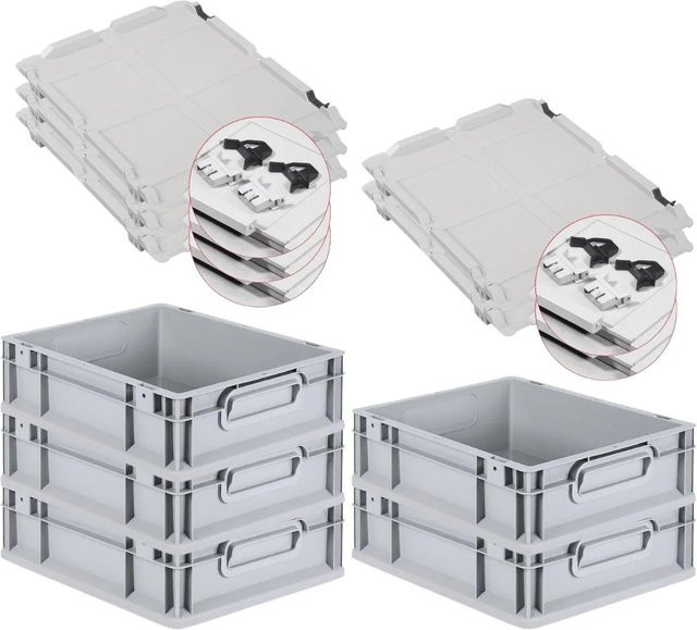 PROREGAL SuperSparSet 5x Eurobox NextGen Grip mit Scharnierdeckel und schwarzen Schiebeschnappverschlüssen, Grau, H x B x T: 12 x 30 x 40 cm - Bild 1