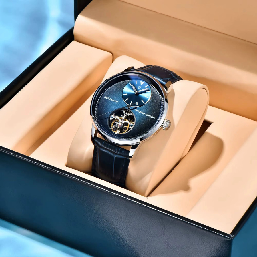 PAGANI DESIGN Taucheruhr, Herren, Lederarmband, Blau, 42 mm, 10 ATM - Bild 5