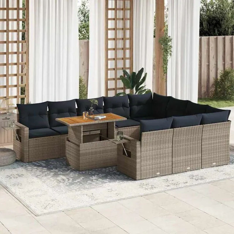 11-teilige Garten-Sofagarnitur aus Poly-Rattan mit Kissen in Grau von vidaxl - Bild 1