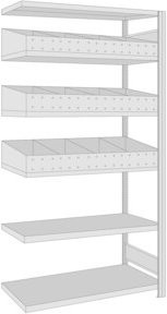 Regalwerk BERT-Regalmodul 2 Anbaufeld Stecksystem Rahmen aus Stahl in Lichtgrau RAL 7035, H x B x T: 200 x 100,5 x 50 cm - Bild 1