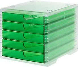 Styro styroswing light Schubladenbox aus Polystyrol mit 5 Schüben, Auszugsperre und Griffmulde, stapelbar, transparent-grün, B: 27,0 cm, T: 34,0 cm, H: 25,5 cm - Bild 1