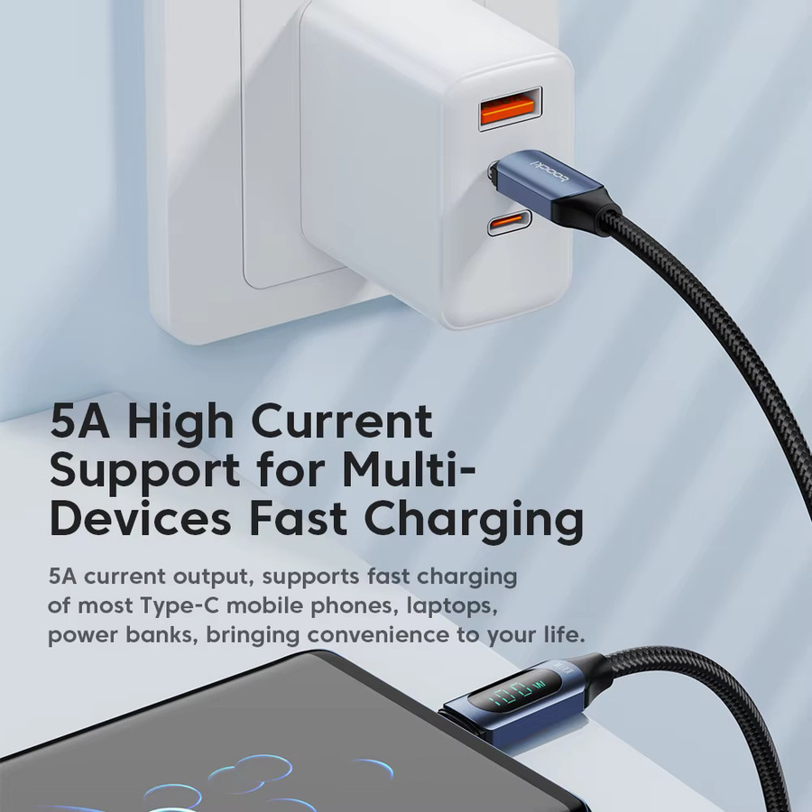 Toocki USB-C auf USB-C Ladekabel mit 100W PD Schnellladefunktion und Display in Blau - Bild 4