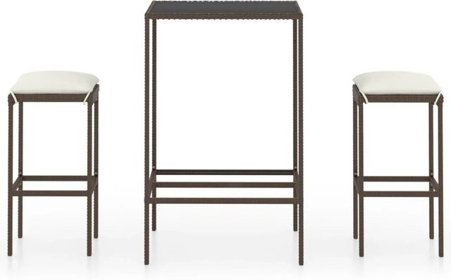 vidaXL 3-tlg Gartenbar-Set aus braunem PE-Rattan mit Kissen und Glastisch Modell 3 - Bild 1