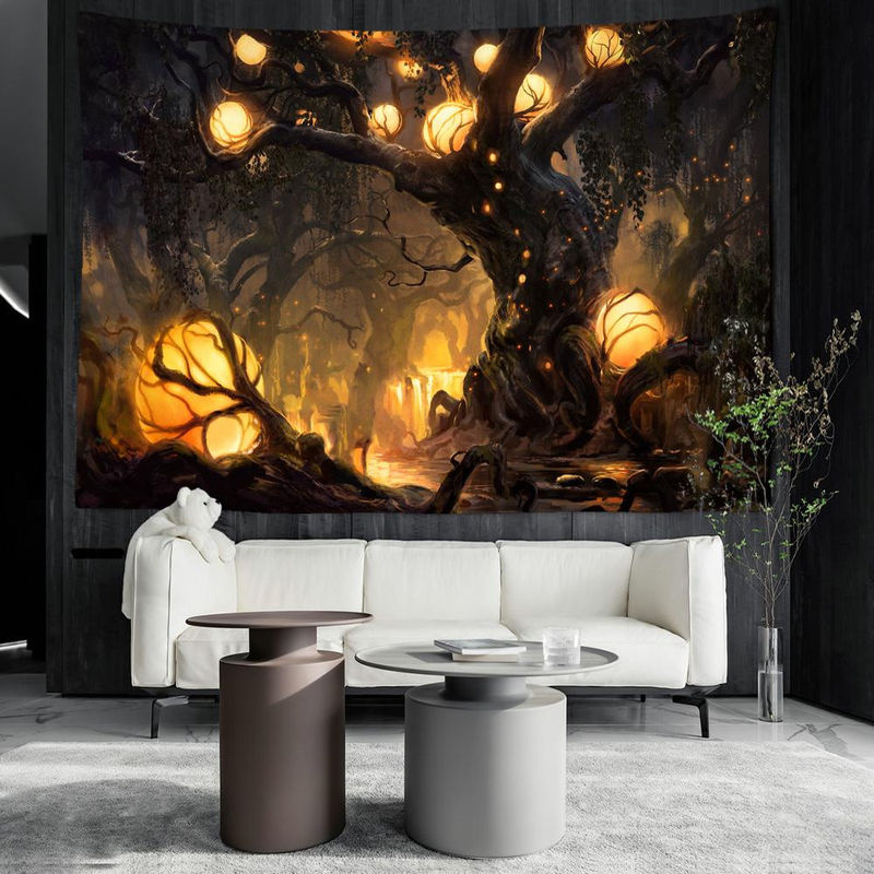 Super Six Wandbehang Bohemian Stil mit abstraktem Wunschbaum und mystischer Waldlandschaft, mehrfarbig, B: 95 cm, H: 70 cm - Bild 4