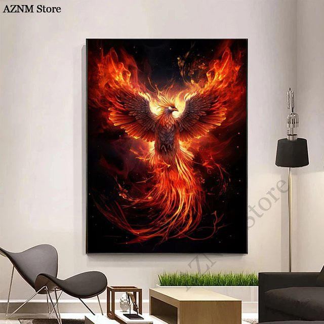 Phoenix Nirvana Kunst Poster Adler Phoenix Bad Feuer Wandkunst Bild aus Papier in Mehrfarben - Bild 1