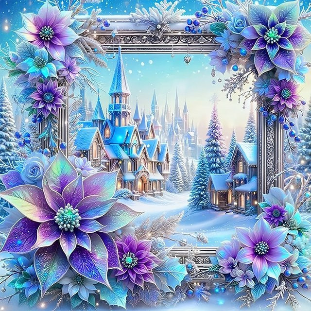 EverShine 5D-Diamantgemälde Winterlandschaft und Blumen als DIY-Mosaik-Stickerei in Multicolour - Bild 1