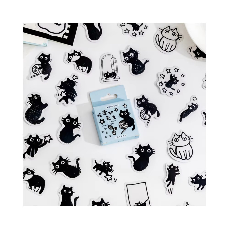 45 Stück schwarze Katzen-Aufkleber im Kawaii-Design für Scrapbooking, Laptop und Planer - Bild 7