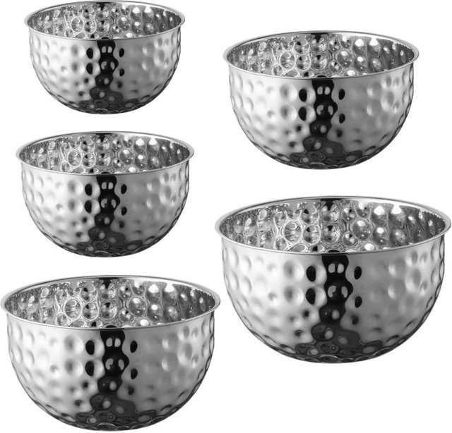 Edle Salatschüssel aus rostfreiem 304 Edelstahl mit gehämmertem Finish in Silber - Bild 1