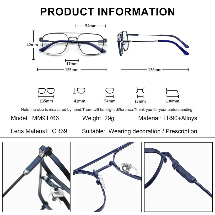 BLMUSA Retro Pilot Polygon Lesebrille, Vollrand, Blaulichtfilter, Herren - Bild 2