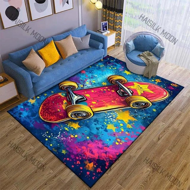 JGJG Teppich mit buntem Skateboard-Print, rutschfest und waschbar, Multicolour, B/B: 80 x 120 cm - Bild 1