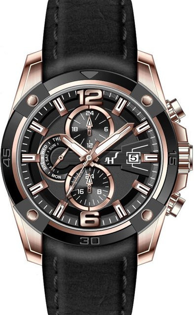 HEINRICHSSOHN Herrenuhr, Quarz, Edelstahl, Leder, Schwarz, 10 ATM - Bild 1