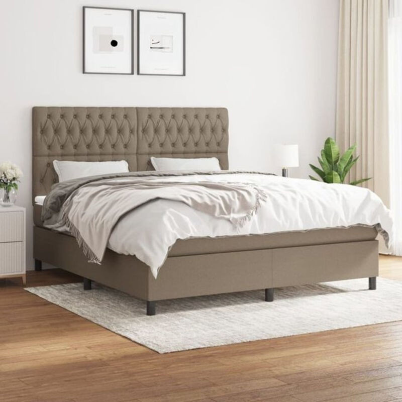 vidaxl Boxspringbett mit Matratze in Taupe meliert aus Stoff, B/B/H: 180 x 200 x 118 cm - Bild 1