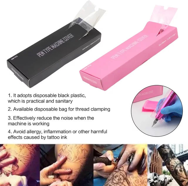 Denergy Tattoo-Stifthüllen Einwegbeutel für Tattoo-Maschinen, 200 Stück, Rosa - Bild 1