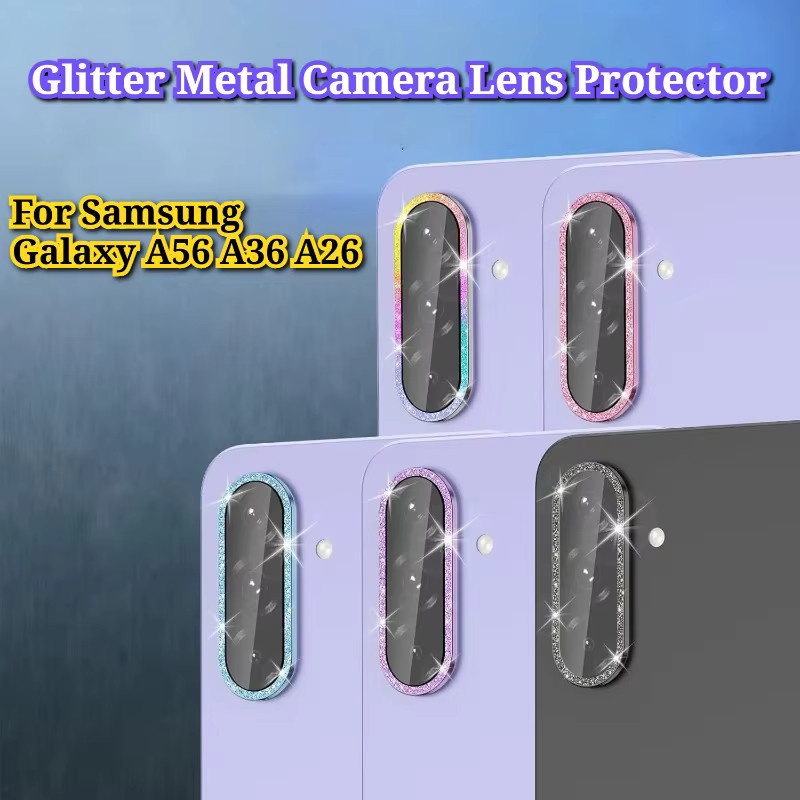 Glitzer Metall Ring Kamera Schutzfolie aus gehärtetem Glas für Samsung Galaxy A56 A36 A26 in Pink und Multicolour - Bild 3