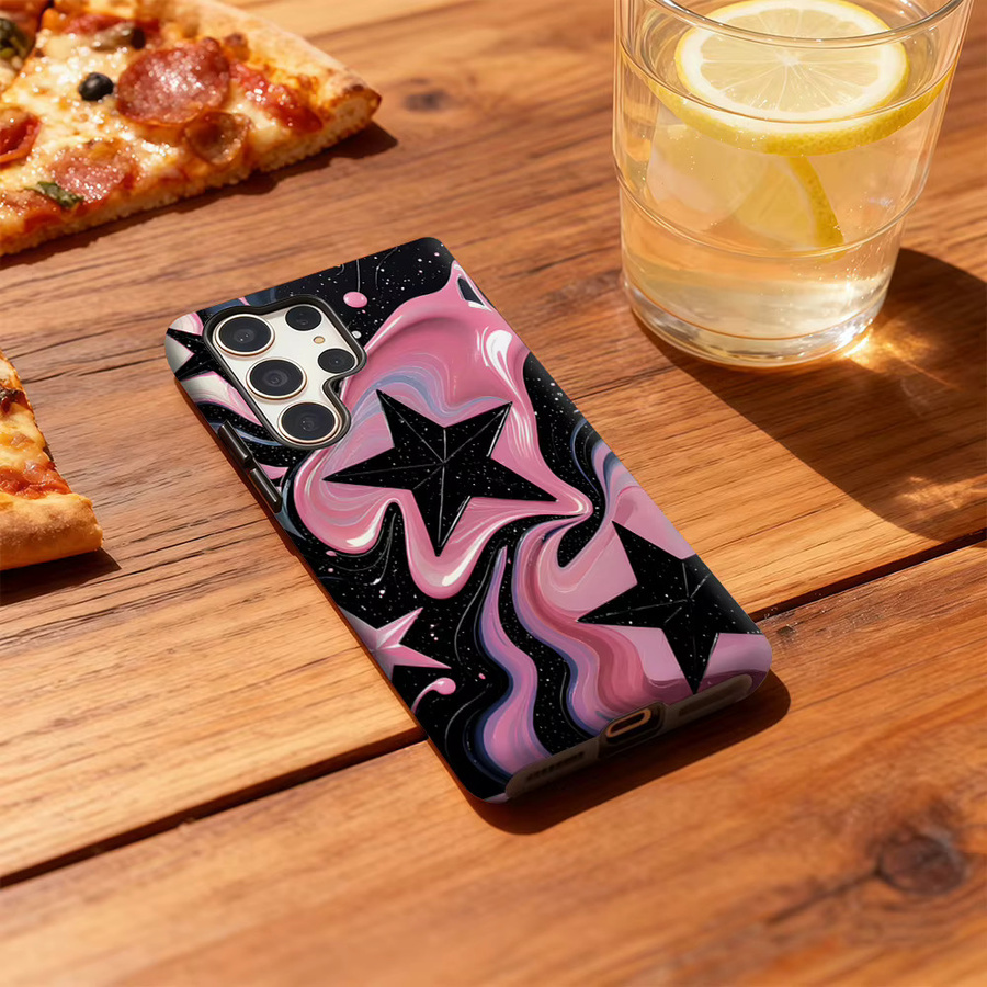Stoßfeste doppellagige Handyhülle Pink Star Swirl für Samsung Galaxy S25 Ultra, S24 und S23 Ultra Plus - Bild 3