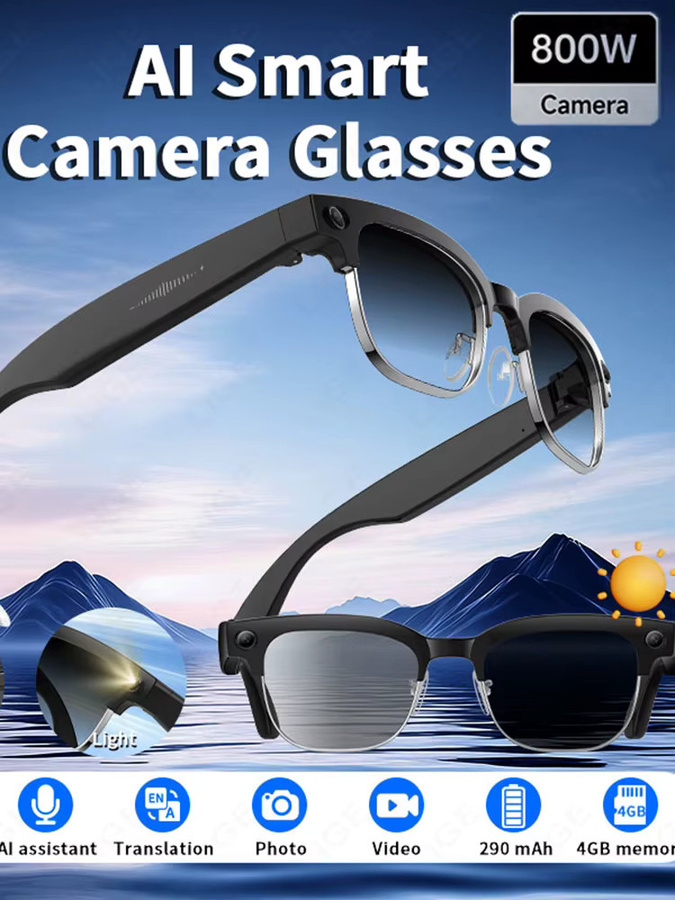 LIGE AI Smart-Brille mit 4K-Kamera, wasserdichte Bluetooth-Sonnenbrille mit Farbwechsel-Linse für HD-Videoaufnahmen und Anrufe, Schwarz/Transparent - Bild 7