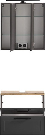 Held Möbel Padua 2-tlg. Badezimmer-Set mit Unterbeckenschrank und Spiegelschrank in matt Grau-Graphitgrau