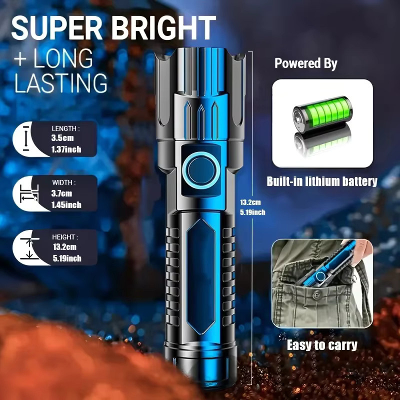 XIWANGFIRE LED-Taschenlampe mit 1000 Lumen, wiederaufladbar und wasserdicht für Notfälle und Camping - Bild 2