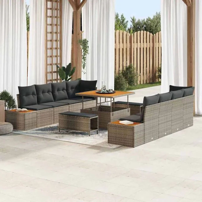 vidaXL Garten-Sofa-Set aus Poly-Rattan mit 11-teiligem Kissen-Set in Grau - Bild 1