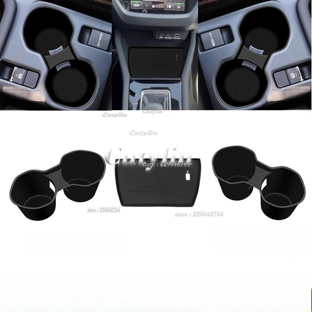 Subaru Forester 2024 2025 2026 Center Konsole Zubehör: Bequemer Getränkehalter mit kabellosem Bluetooth-Ladesilikonpad in Schwarz - Bild 1