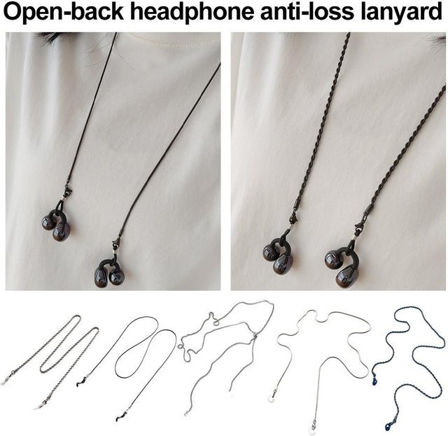 Anti-Verlust-Seil für Bluetooth-Kopfhörer als Lanyard und Halter in Silber - Bild 1