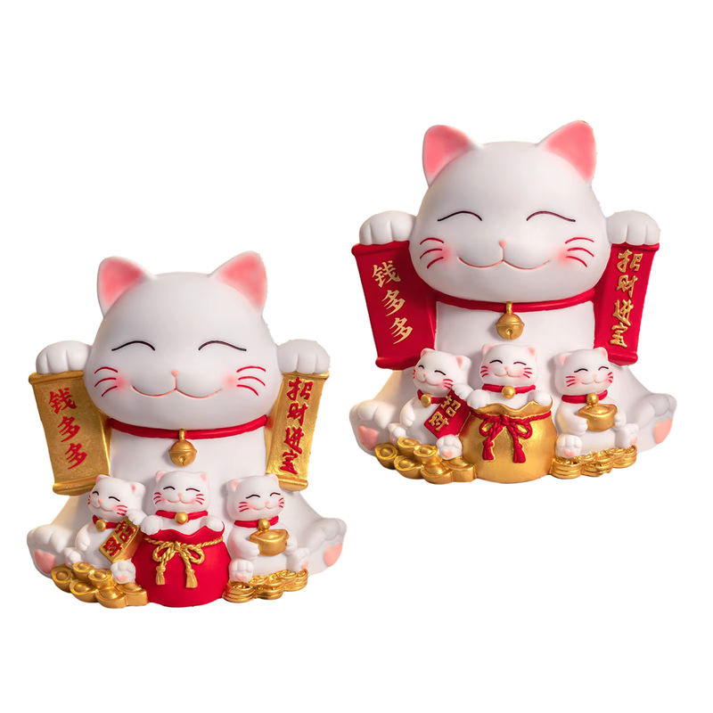 Maneki Neko Sparschwein aus Keramik von Kesoto in Rot und Weiß als orientalische Katzenfigur zur Tischdekoration - Bild 3