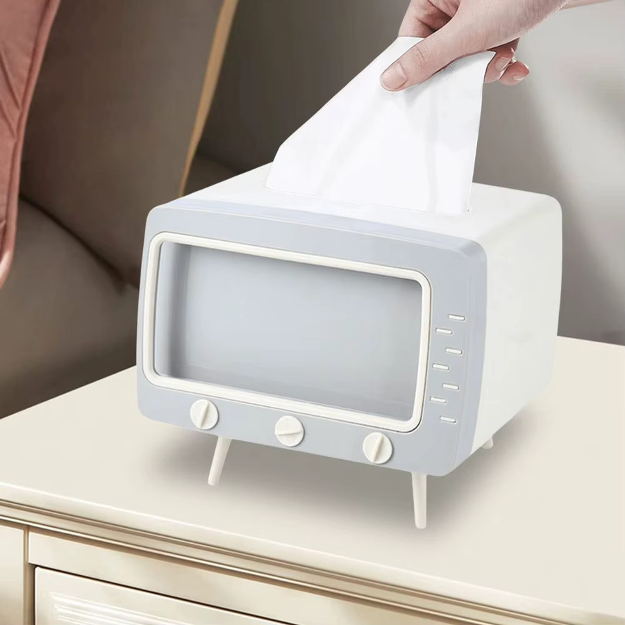 APWIKOGER Tissue Box in TV-Form mit Handy-Ständer und Aufbewahrung für Toilettenpapier in Blau - Bild 3