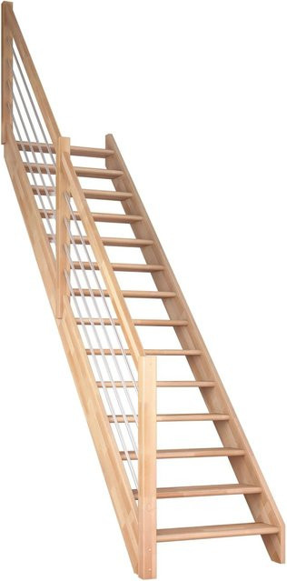 Dolle Wangentreppe Paris gerade aus Buche Leimholz in Braun mit Edelstahlgeländer für eine Raumhöhe bis 280,5 cm - Bild 1