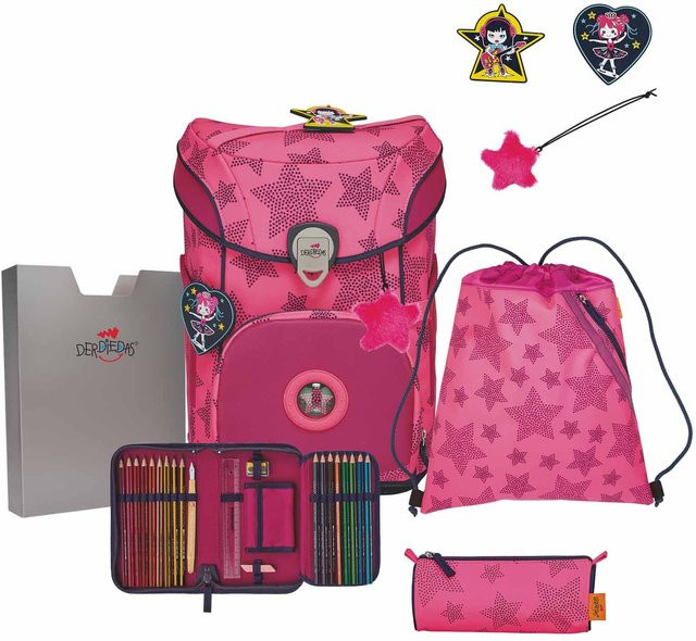DerDieDas ErgoFlex EASY Superflash Schulrucksack-Set 5-teilig mit Sportbeutel in Neon Star und Pink/Multicolour - Bild 1