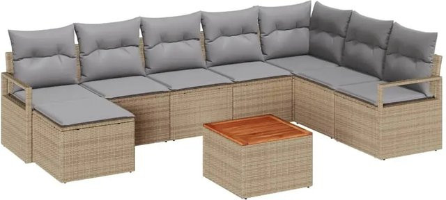 vidaXL Garten-Sofa-Set aus Polyrattan in Beige mit 9 Teilen und Kissen - Bild 1