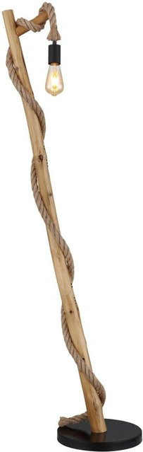 Globo Stehlampe aus Holz, Hanfseil und Metall in Schwarz und Braun, E27, B/T/H: 30 x 42,5 x 150 cm - Bild 2