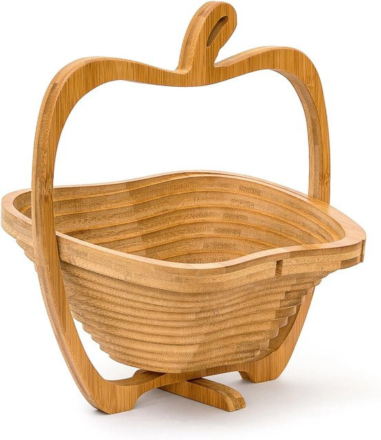 Relaxdays Faltkorb Apfel aus Bambus in Braun, klappbar und hängbar, B/T/H: 30 x 27 x 22,5 cm - Bild 1