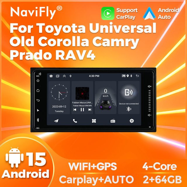Universal Android 15 Autoradio für Toyota Corolla Camry Prado Rav4 mit Carplay, GPS-Navigation und Multimedia-Videoplayer, Schwarz, 1 Din / 2 Din - Bild 1